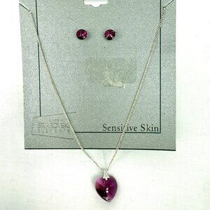 Inspired Crystal Amethyst Heart Earring and Necklace Set